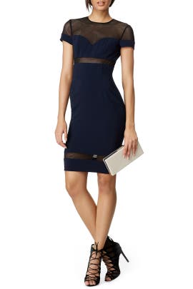 Mesh Fitted Crepe/Polyester/Spandex Short Sleeves  Dress