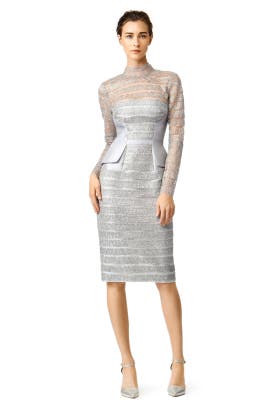 Long Sleeves Nylon/Silk/Tulle/Wool High-Neck Lace Open-Back Peplum Fitted  Dress