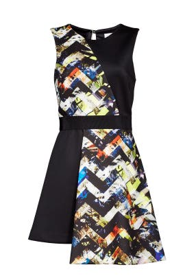 Elastane/Nylon Open-Back Sleeveless Zig Zag Full-Skirt  Dress