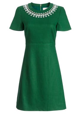 Full-Skirt Crepe/Linen Scoop Neck Short Sleeves  Dress
