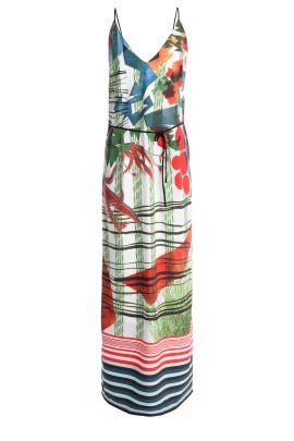 V-neck Keyhole Full-Skirt Crepe/Polyester General Print Sleeveless Maxi Dress 