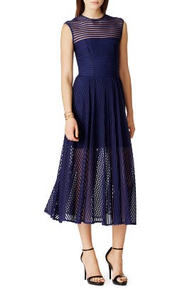 Sleeveless Elastane/Polyester Striped Print Illusion Full-Skirt  Dress