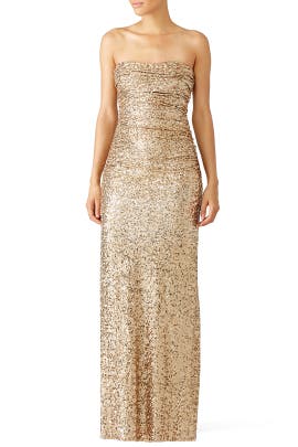 Strapless Ruched Sequined Glittering Nylon  Dress