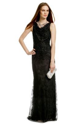 General Print Sequined Lace Beaded Cowl Neck Nylon/Silk  Dress