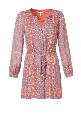 V-neck Chiffon/Silk Long Sleeves Shift General Print  Shirt  Dress