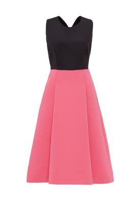 Full-Skirt  Colorblocking Faille/Silk Sleeveless  Dress With a Bow(s)