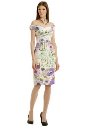 Fitted Polyester/Silk Floral Print Cap Sleeves Off the Shoulder  Dress