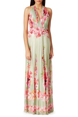 Halter Sleeveless Chiffon/Silk Floral Print  Dress