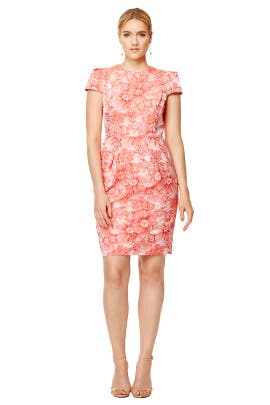 Floral Print Full-Skirt Short Sleeves Jacquard Polyester Knee Length  Dress