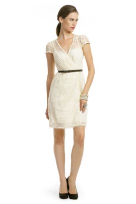 Cotton/Nylon/Satin Lace Belted Flutter  Dress