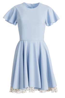 Polka Dot Print Full-Skirt  Short Sleeves Crepe/Polyester  Dress With Ruffles