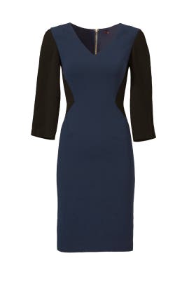 V-neck Crepe/Polyester Colorblocking  Dress