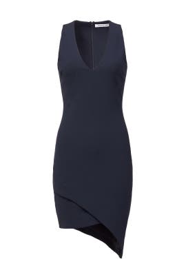 V-neck Crepe/Elastane/Polyester/Viscose Asymmetric Sheath Sleeveless  Dress