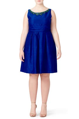 Bateau Neck Sleeveless Full-Skirt Polyester/Silk  Dress