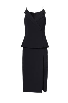 V-neck Slit Fitted Peplum Sleeveless Crepe/Elastane/Viscose  Dress
