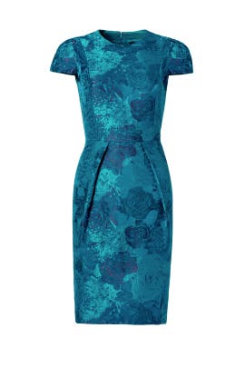 Polyester Cap Sleeves Jacquard Pleated Floral Print  Dress