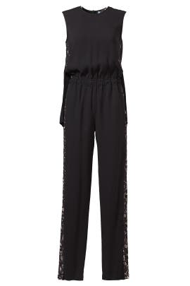 Open-Back Elasticized   Waistline Acetate/Crepe/Polyester/Triacetate Sleeveless Jumpsuit 