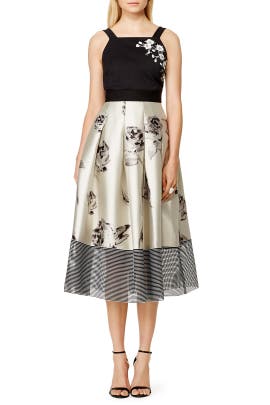 Sleeveless Nylon/Polyester/Silk Square Neck Jacquard Full-Skirt  Dress
