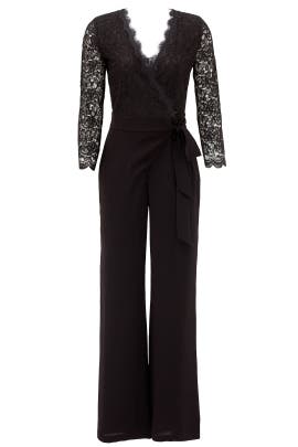 V-neck Long Sleeves Nylon/Rayon Wrap Lace Jumpsuit 