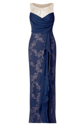 Illusion Fitted Draped Lace Sleeveless Chiffon/Silk  Dress