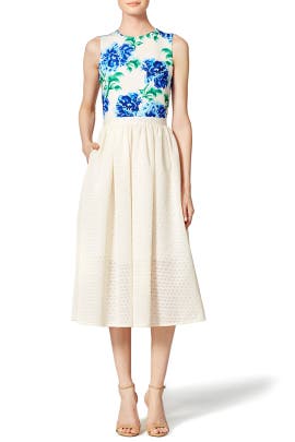 Tea Length Floral Print Polyester Sleeveless Mesh  Dress