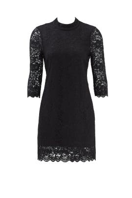 Cotton Lace Shift Long Sleeves High-Neck  Dress