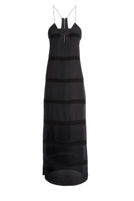 V-neck Crepe/Polyester Full-Skirt Open-Back Slit Sleeveless Maxi Dress 