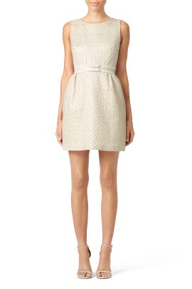 Jacquard  Full-Skirt Sleeveless Cotton/Metallic/Polyester  Dress With a Bow(s)