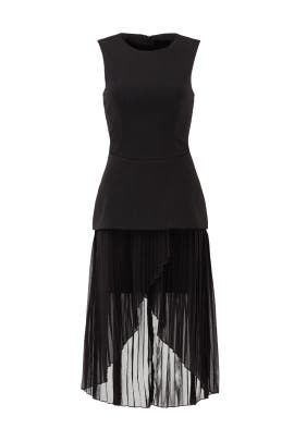 Full-Skirt Pleated Cutout Peplum Crepe/Polyester Sleeveless  Dress