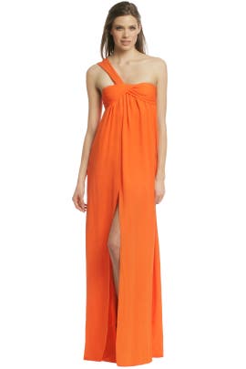 Crepe/Polyester One Shoulder Sleeveless Empire   Waistline  Dress