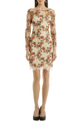 Long Sleeves Polyester/Tulle Fitted Embroidered Floral Print Bateau Neck  Dress