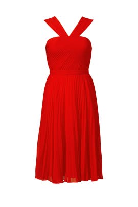 Chiffon/Polyester Pleated Halter Sleeveless Full-Skirt  Dress