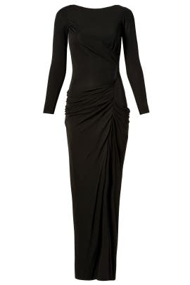 Bateau Neck Slit Ruched Jersey/Polyester/Viscose Long Sleeves  Dress