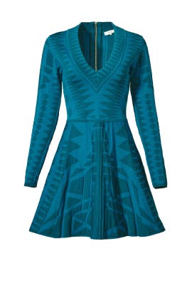 V-neck Long Sleeves Full-Skirt Nylon/Rayon/Knit  Dress