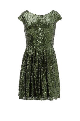 Mesh Sequined Full-Skirt Cap Sleeves Bateau Neck Polyester  Dress