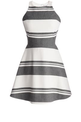 Crepe/Elastane/Polyester/Viscose Sleeveless Striped Print Full-Skirt  Dress