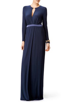 Long Sleeves Fitted Slit Jersey/Polyester/Rayon  Dress