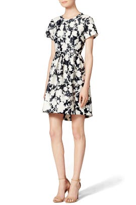 Jacquard Open-Back  Short Sleeves Floral Print Polyester Full-Skirt  Dress With a Bow(s)