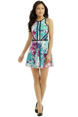 Cotton/Spandex/Viscose Full-Skirt Sleeveless Floral Print  Dress