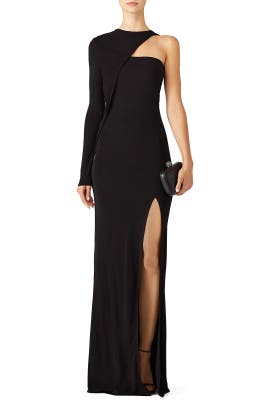 Long Sleeves One Shoulder Sheath Slit Jersey/Nylon/Spandex  Dress