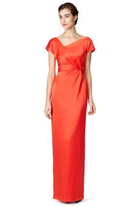 V-neck Short Sleeves Fitted Asymmetric Pleated Slit Cotton/Silk  Dress