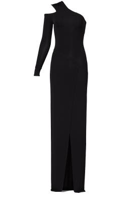 Elastane/Jersey/Viscose Long Sleeves One Shoulder Slit Fitted  Dress