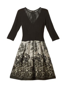 Full-Skirt Floral Print Acrylic/Nylon/Polyester/Ponte/Spandex/Viscose Jacquard Mesh Illusion  Dress