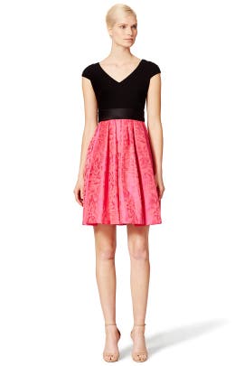 V-neck Jacquard Acetate/Polyester/Triacetate Short Sleeves Full-Skirt  Dress