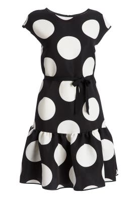 Dots Print Dropped   Waistline Shift Crepe/Polyester Cap Sleeves  Dress