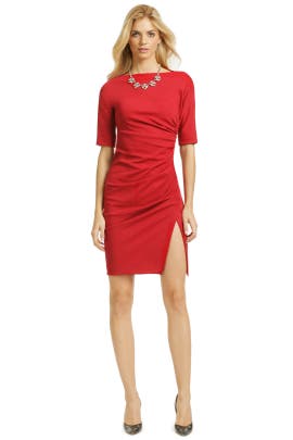 Ruched Slit 3/4 Sleeves Bateau Neck Crepe/Polyamide  Dress