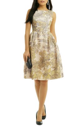 Floral Print Sleeveless Cocktail Full-Skirt Metallic/Polyester/Satin/Silk  Dress With a Ribbon 