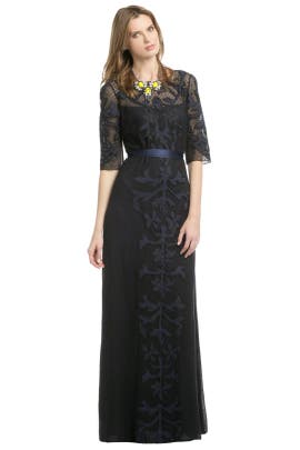 Belted Lace Jacquard Silk  Dress