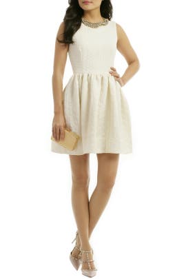 Sleeveless Cotton/Polyamide Jacquard Full-Skirt Bateau Neck  Dress