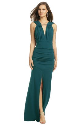 V-neck Goddess Slit Ruched Mermaid Crepe/Jersey/Polyamide/Viscose Sleeveless  Dress